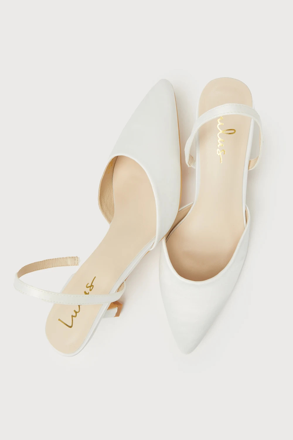 Leith White Satin Kitten Heel Slingback Pumps | Lulus