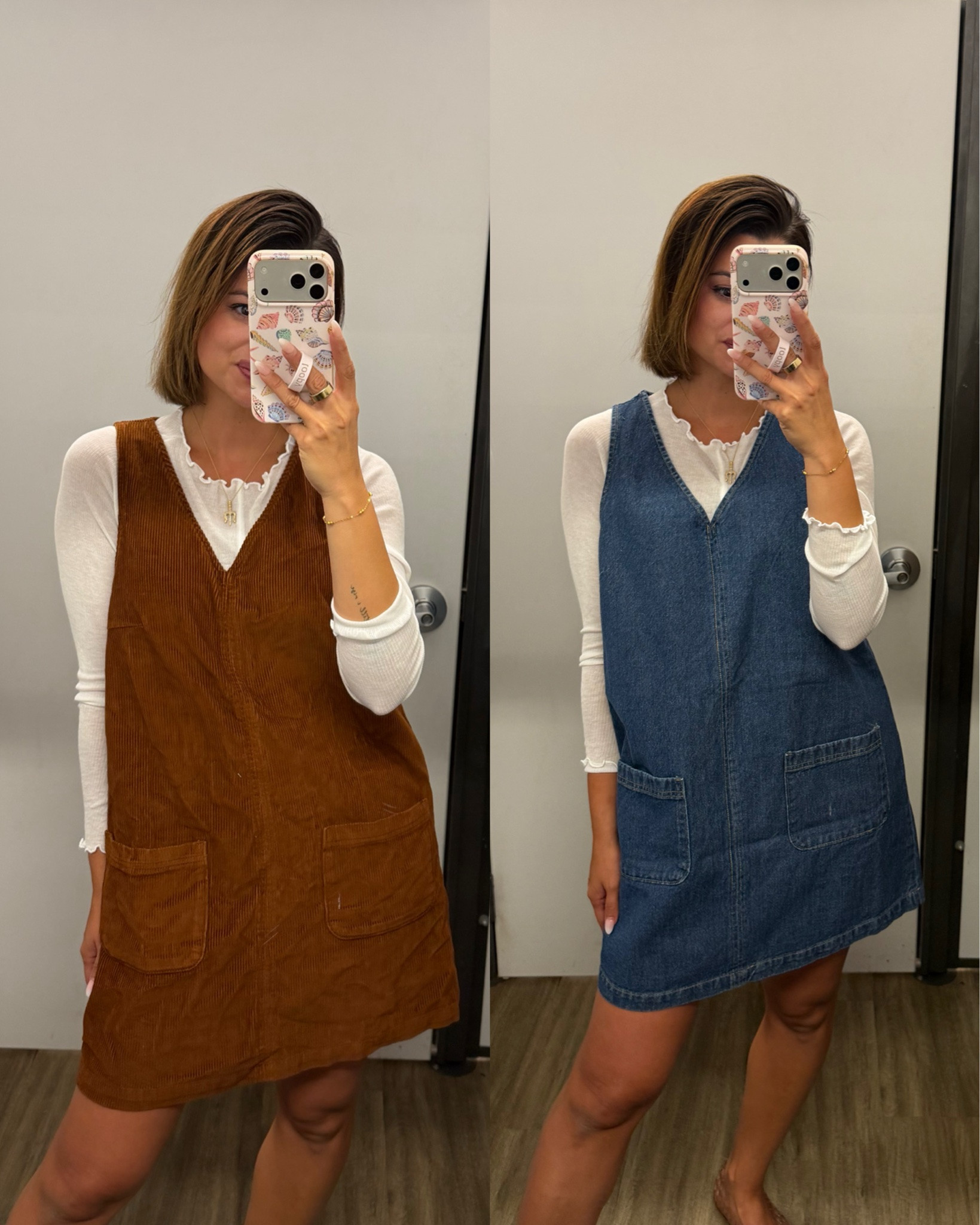 Old Navy is having an online exclusive sale right now — 50% off everything (even new arrivals)! 

Both of these outfits are giving fall ootd vibes and I’m here for it! 😍 

The material of the brown sleeveless pinafore mini dress looks more like a corduroy. And the other is denim! I love the v neck and patch pockets on these. 

Underneath, I have on a lettuce-edge t-shirt. Both of these looks would also be so cute with a pair of tall boots!

Wearing a small in everything.

#LTKSaleAlert #LTKootd #LTKSeasonal
