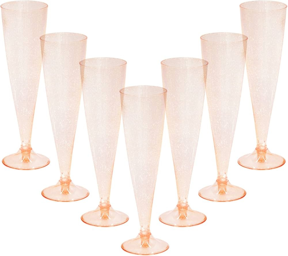 Homy Feel 30 Pack Rose Gold Glitter Plastic Rose Gold Wine Glasses,5OZ Champagne Flutes Disposabl... | Amazon (US)