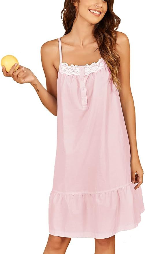 Ekouaer Women's 100% Cotton Lace Nightgown Sleep Dress Victorian Sleepshirt Strap Gown | Amazon (US)