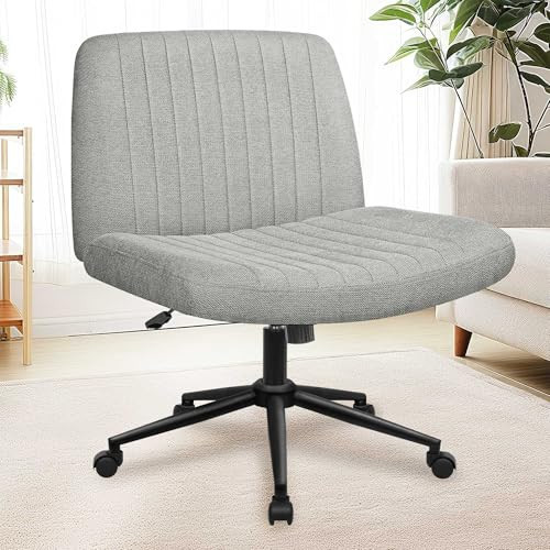 NEO CHAIR Criss Cross Chair with Wheels, Armless Cross Legged Office Desk Chair, Wide Comfy Vanity Rolling Swivel Modern Comfortable Fabric Computer Task Chairs for Home Office (Grey) | Amazon (US)