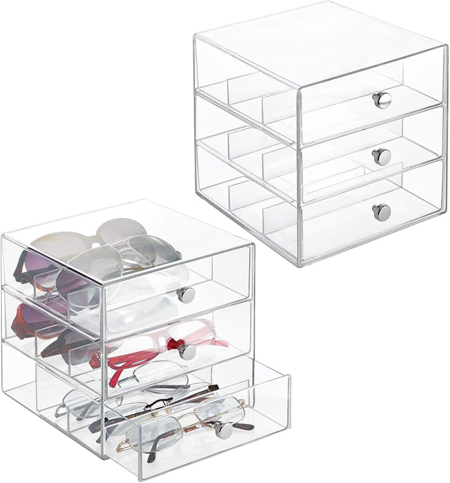 iDesign Clarity Stackable Glasses Organizer, 3 Drawer-Set of 2, 2 Count | Amazon (US)