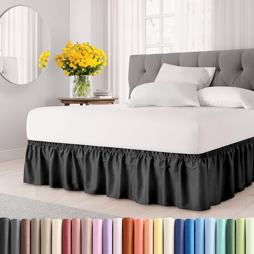 Wrap Around Dust Ruffle Bed Skirt - Black - for Queen Size Beds w/ 14 Inch Drop - Easy Fit Elasti... | Amazon (US)