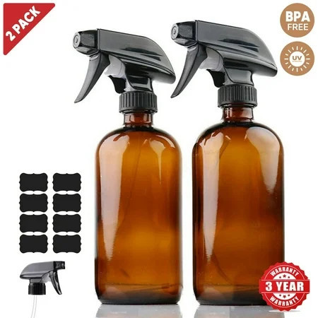 Empty Amber Glass Spray Bottles 2 Pack 16 oz Durable & Refillable Amber Squirt Bottle for Cleaning Solutions - Essential Oil Spray Bottle w/Sturdy Mist Stream Sprayer & Resistant Nozzle | Walmart (US)
