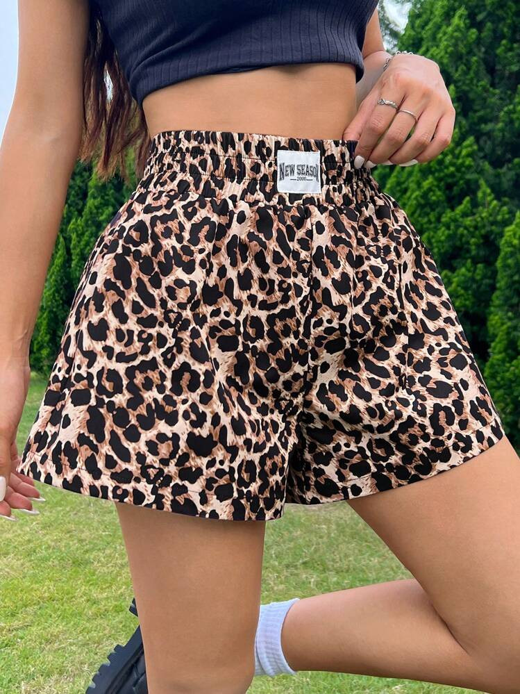 SHEIN EZwear Leopard Print Elastic Waist Loose Casual Shorts | SHEIN