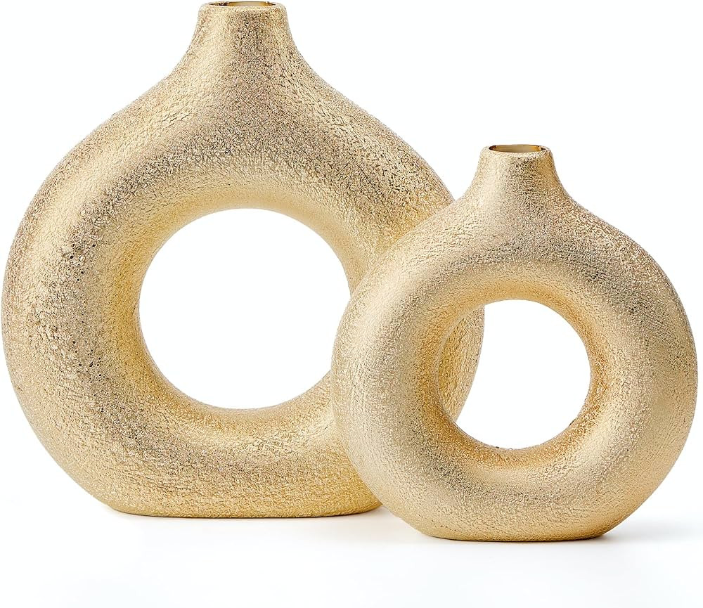 Set of 2 Donut Vase Hollow Ceramic Vase Handmade Minimalist Boho ins Style, Modern Vase for Home ... | Amazon (US)