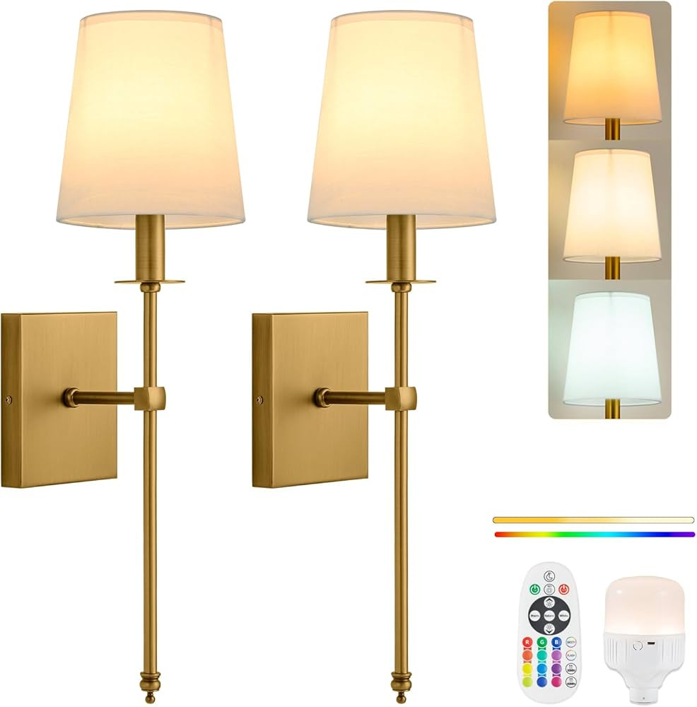 PASSICA DECOR Battery Operated Wall Sconces Set of 2 Two, Rechargeable Wall Lights with Dimmable ... | Amazon (US)