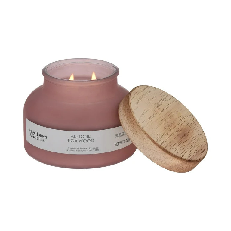 Better Homes & Gardens Almond Koa Wood Scented 2-Wick 18oz Frosted Bell Jar Candle | Walmart (US)