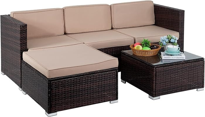 FDW 5 Pieces Outdoor Patio Furniture Sets Sectional Sofa Rattan Chair Wicker Conversation Set Out... | Amazon (CA)