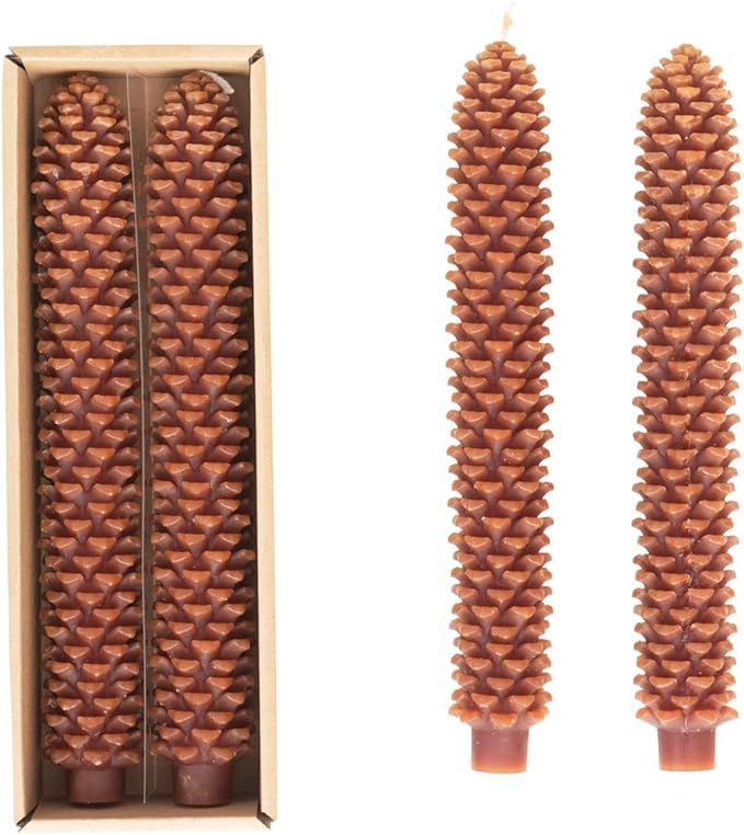 Creative Co-Op Unscented Pinecone Shaped Taper Candles, Brown, Boxed Set of 2 | Amazon (US)
