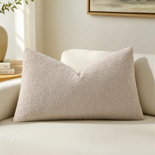 MIULEE Textured Boucle Throw Pillow Cover Neutral Accent Solid Lumbar Pillow Case Decorative Soft Pack of 1 Couch Cushion Chair Sofa Bedroom Livingroom Home Decor,12x20 Inch | Amazon (US)