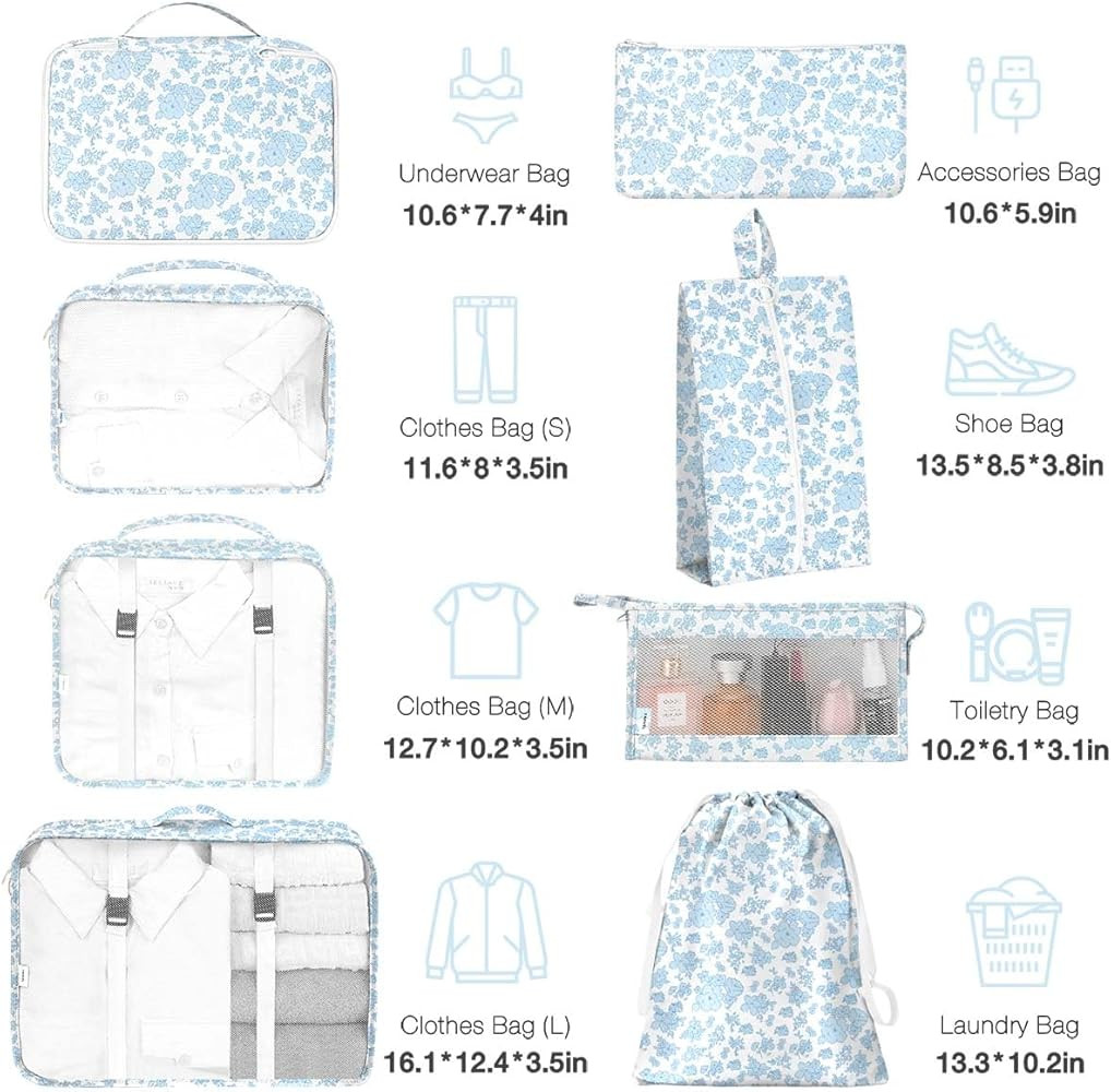 hatisan Packing Cubes for Suitcases,Packing Cubes with Shoe Bag, Cosmetics Bag, Clothing Bag, Acc... | Amazon (US)