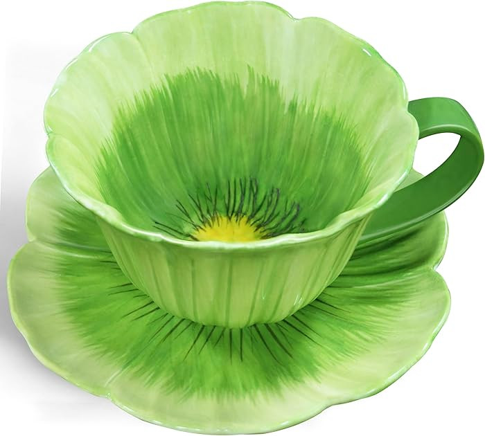 10 oz Tea Cups and Saucers, Ceramic Flower-shaped Cappuccino Cup, Latte Cup and Saucer set, elega... | Amazon (US)
