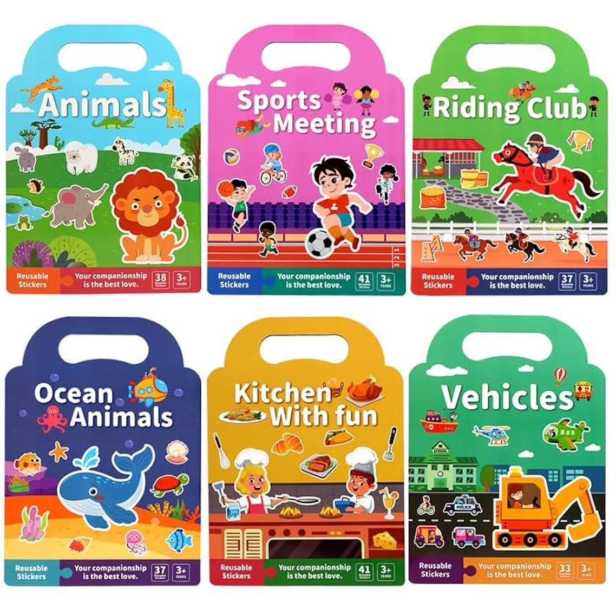 Reusable Puffy Sticker Books Set, 6 Pack Sticker Activity Books for Toddler 2-4, 220+ Stickers wi... | Amazon (US)