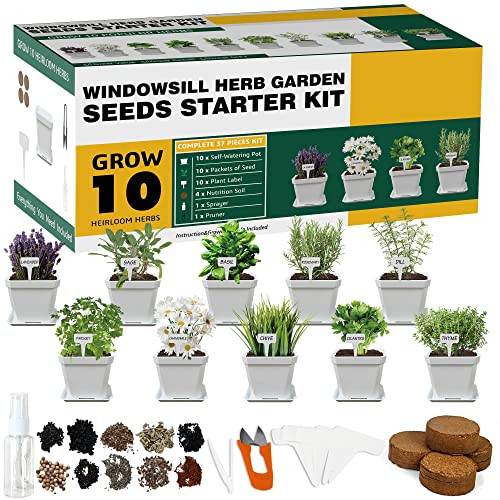 Herb Grow Kit, 10 Herb Seeds DIY Garden Starter Kit, Complete Potted Plant Growing Set Including White Pots, Markers, Nutritional Soil, Watering, Clipper for Kitchen Herb | Amazon (US)