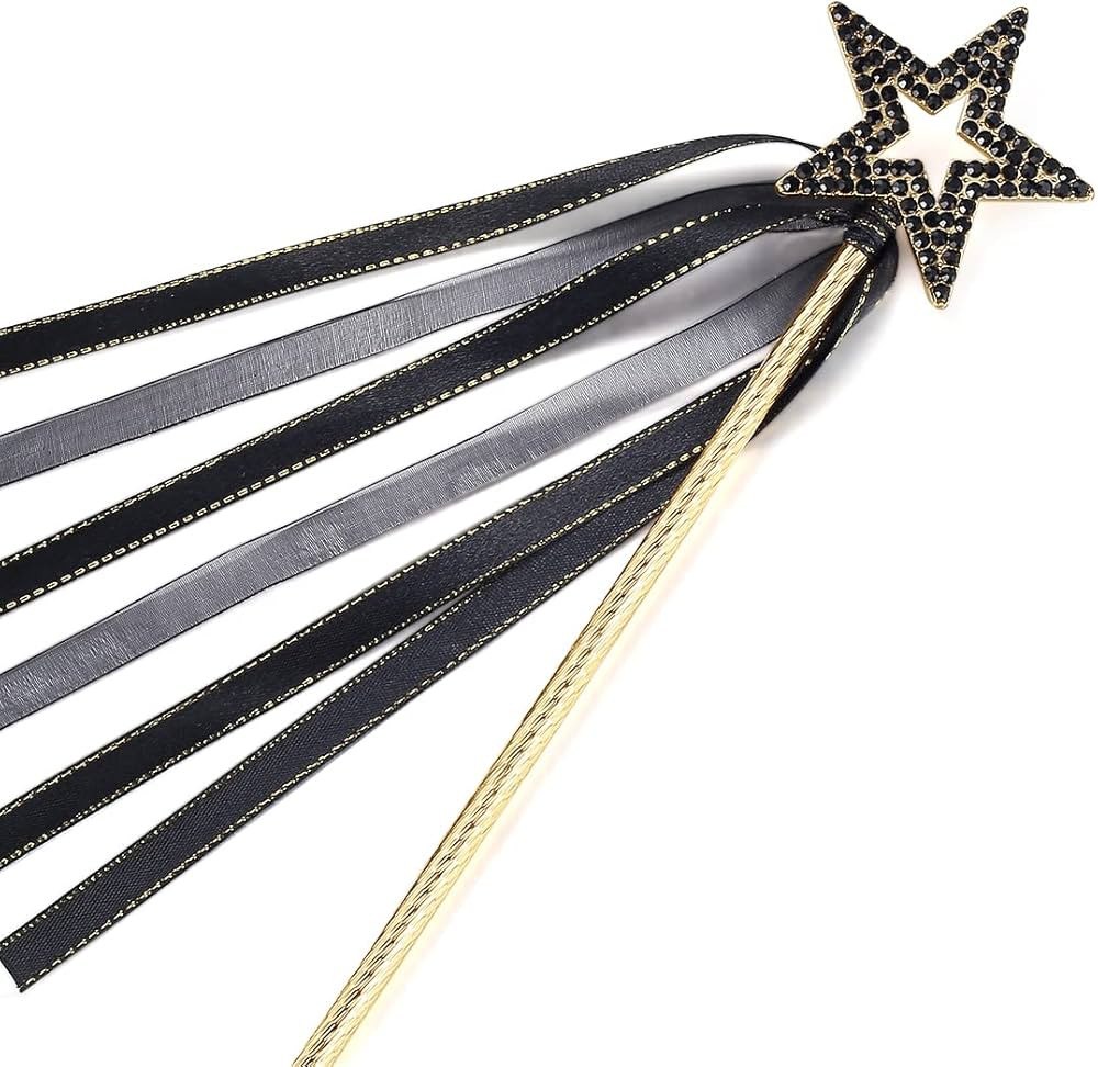 Lovelyshop Black Crystal Metal Star Fairy Gold Plated Wand with Ribbon for Girls Halloween Decora... | Amazon (US)