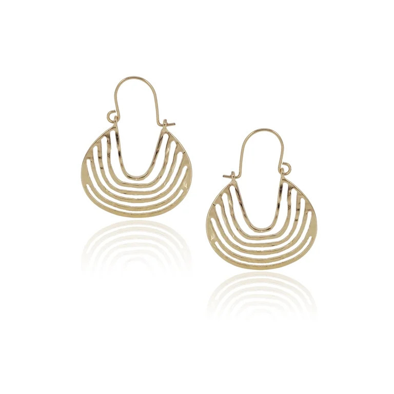 Time and Tru Women's Metal Cut-Out French Wire Hoop Earring in Gold Plated | Walmart (US)