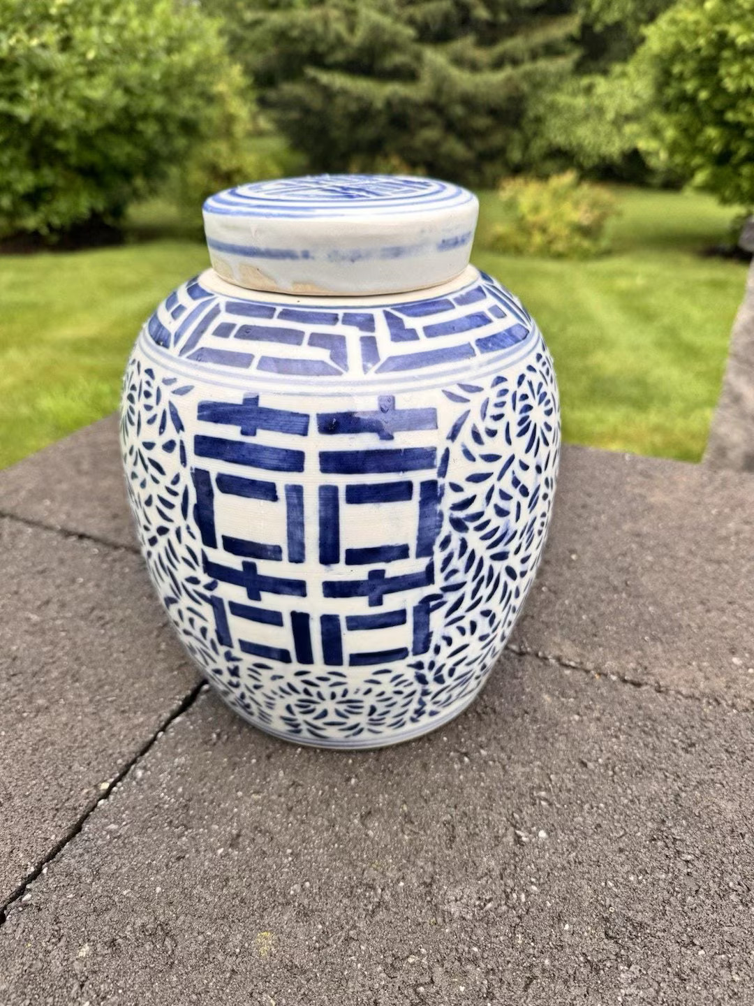 Vintage Chinese Double Happiness Ginger Jar -10" Blue & White Porcelain - W/lid - Etsy | Etsy (US)