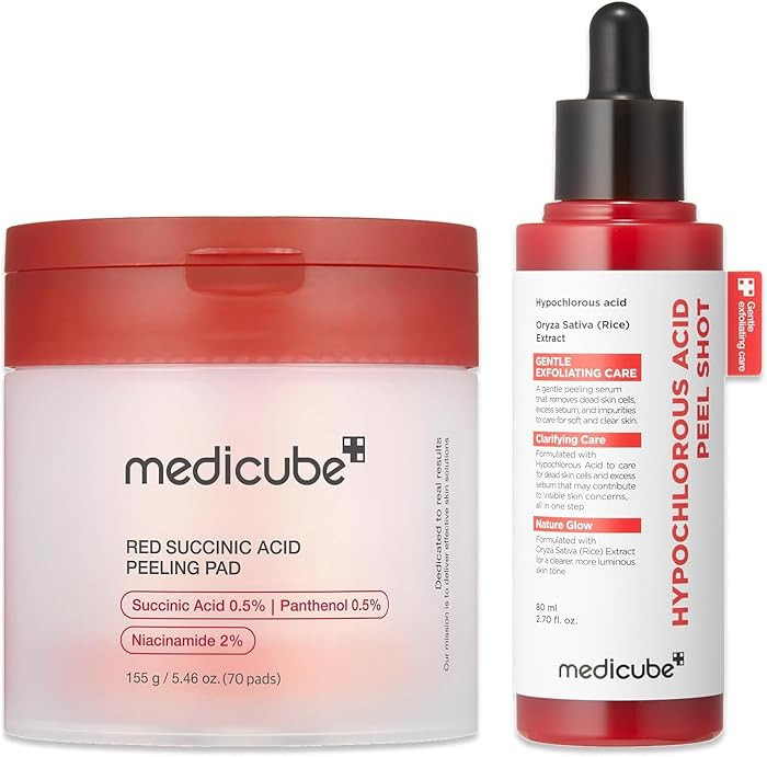 Peel & Swipe Duo: Hypochlorous Acid Rice Peel Shot and Red Succinic Pad for Smooth, Clear Skin | ... | Amazon (US)