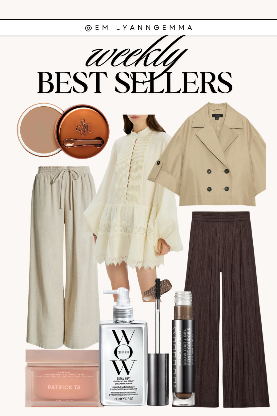 Weekly best sellers 🤍 Lace-trim spring dress, Zara flowy pants + a short trench, linen pants, and some of my go-to makeup favorites. 

 #LTKgrwm #LTKootd #LTKBeauty
