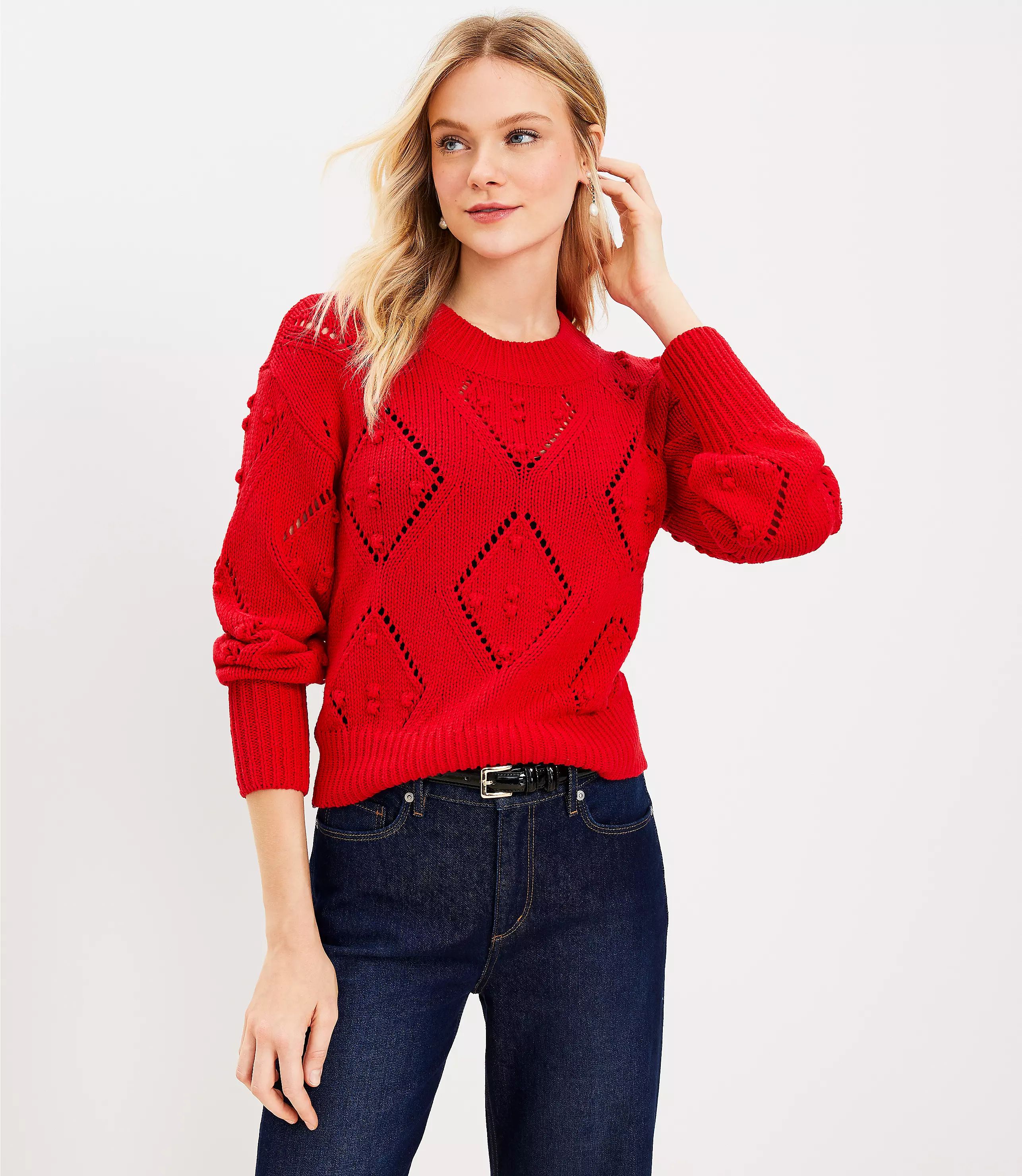 Geo Pointelle Bobble Sweater | LOFT
