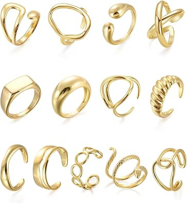 10PCS Gold Dome Chunky Rings for Women 18K Gold Plated Braided Twisted Round Signet Rings Adjusta... | Amazon (US)