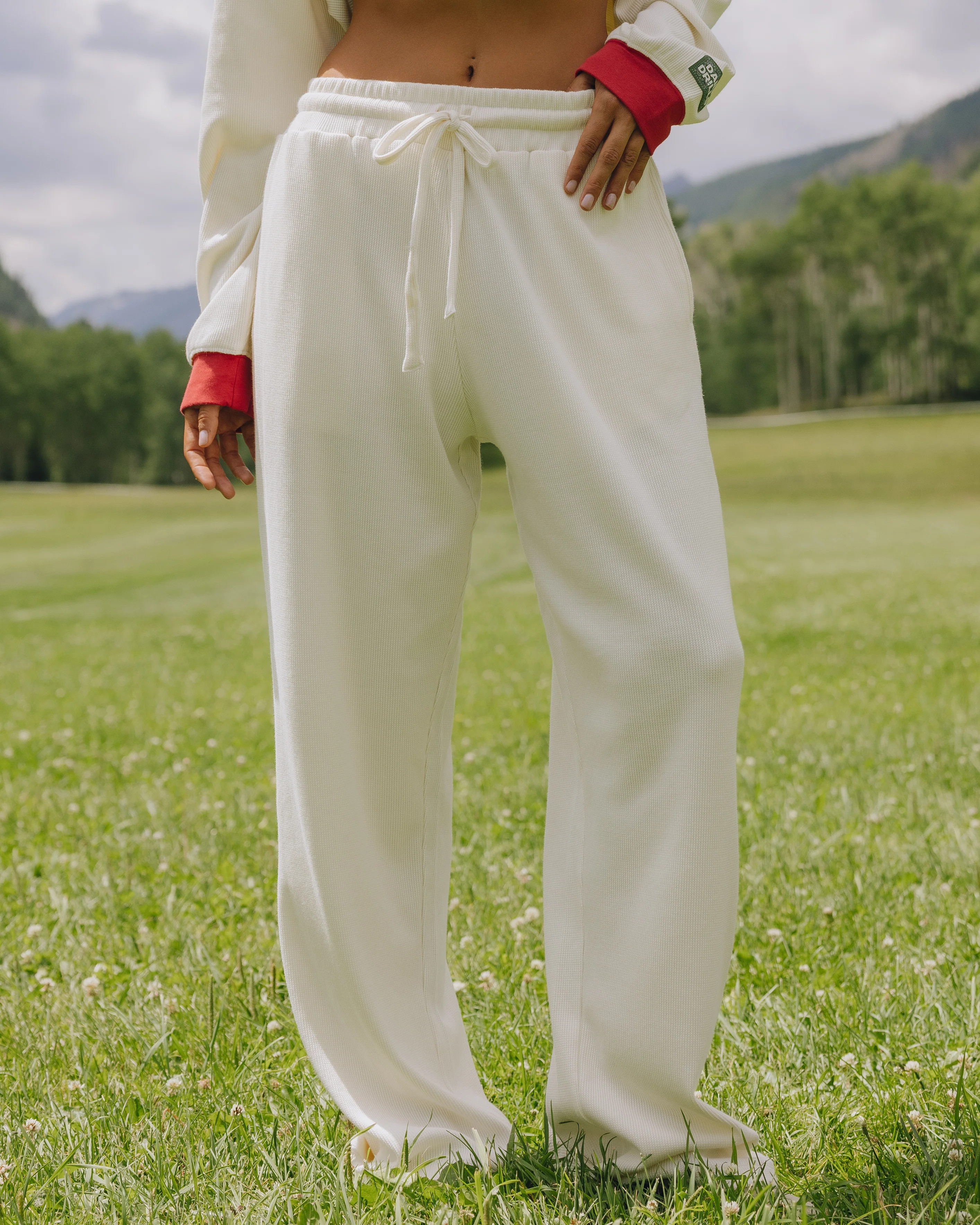 Thermal Resort Pants - Cream with Bandana Patch | Daily Drills LLC