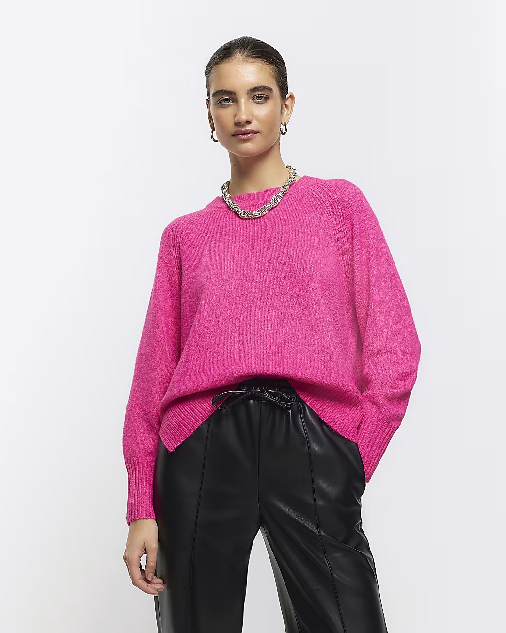 Bright Pink knit jumper | River Island (UK & IE)