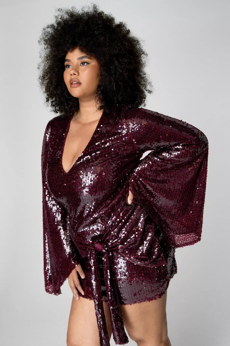 Plus Sequin Flared Sleeve Tie Front Mini Dress | Nasty Gal US