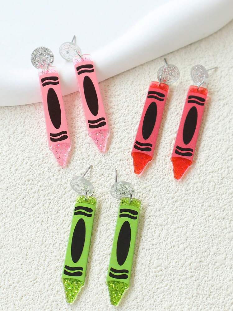 1 Pair Acrylic Crayon Earrings, Back To School & Teacher's Day Gift, Y2K Retro Colorful Pencil Earrings, Cute & Unique Personality Earrings | SHEIN