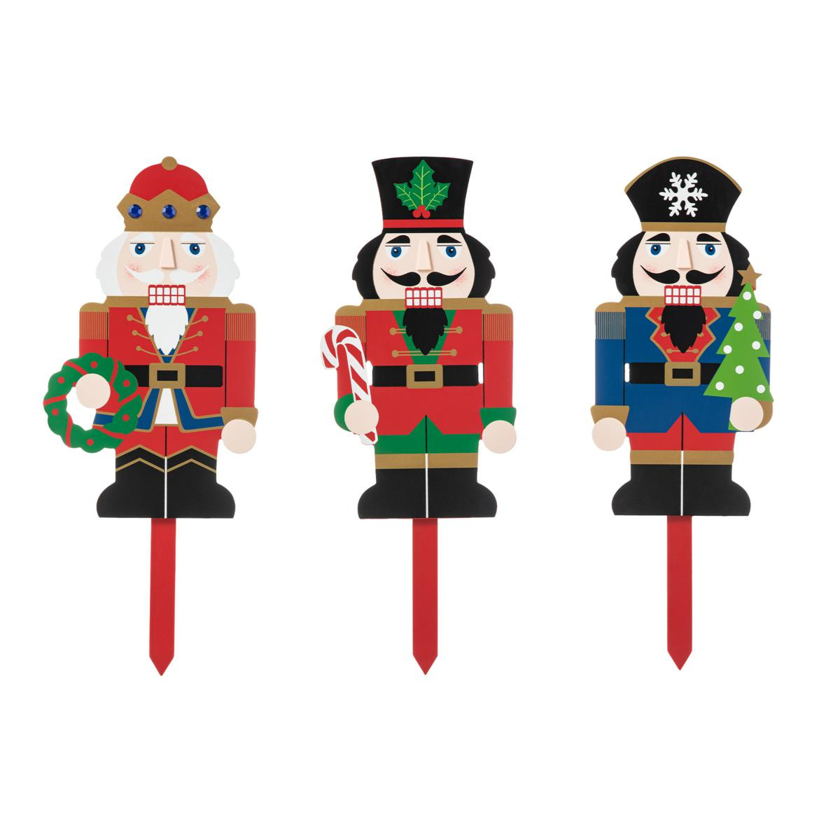 Glitzhome 3pc. Wooden Nutcracker Yard Stake | HSN