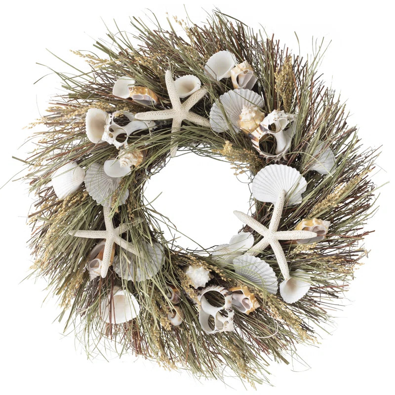 Preserved Seashell 20" Natural Grass Wreath | Wayfair North America