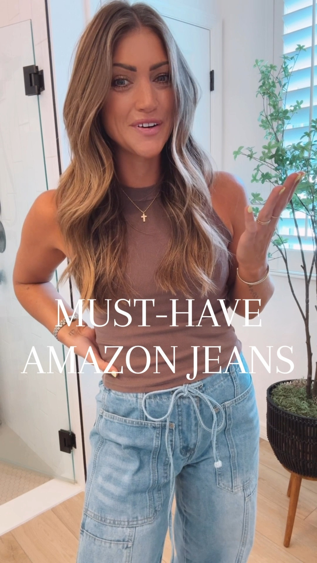 OOTD 🤎 XS tank / S jeans — these are the cutest things!! an absolute must!!! I know I’ve shared them a bunch, but if you ever missed them, here’s your sign to add to cart. 🤭 #amazonfinds #amazonjeans #falltransition #easyoutfits #whattowear #comfyoutfits #momootd 
