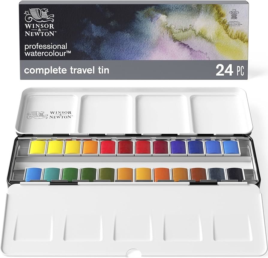 Winsor & Newton Professional Watercolor Paint Set, Lightweight Metal Box, 24 Half Pans | Amazon (US)