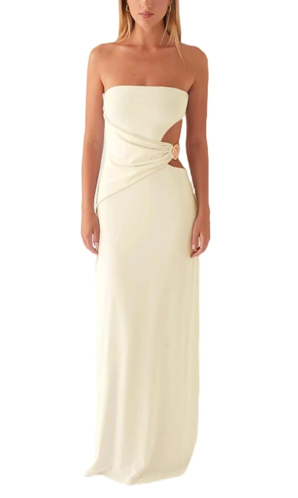 Cut Out Maxi Tube Dresses for Women Sexy Y2k Strapless Backless Bodycon Long Dress Summer Sleevel... | Amazon (US)