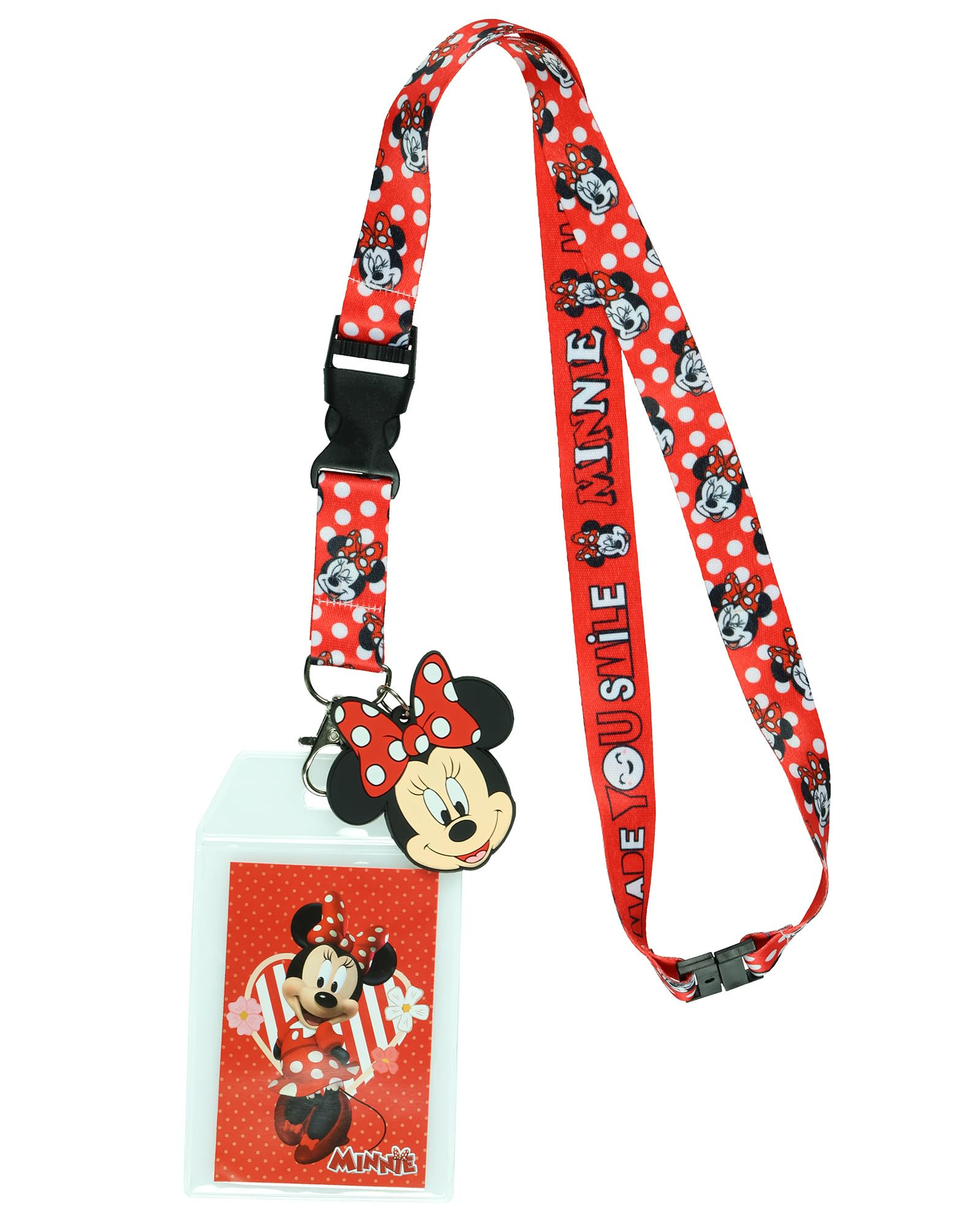 Disney Minnie Mouse Made You Smile Lanyard with Clear ID Badge Holder and 2" Rubber Minnie Mouse ... | Amazon (US)