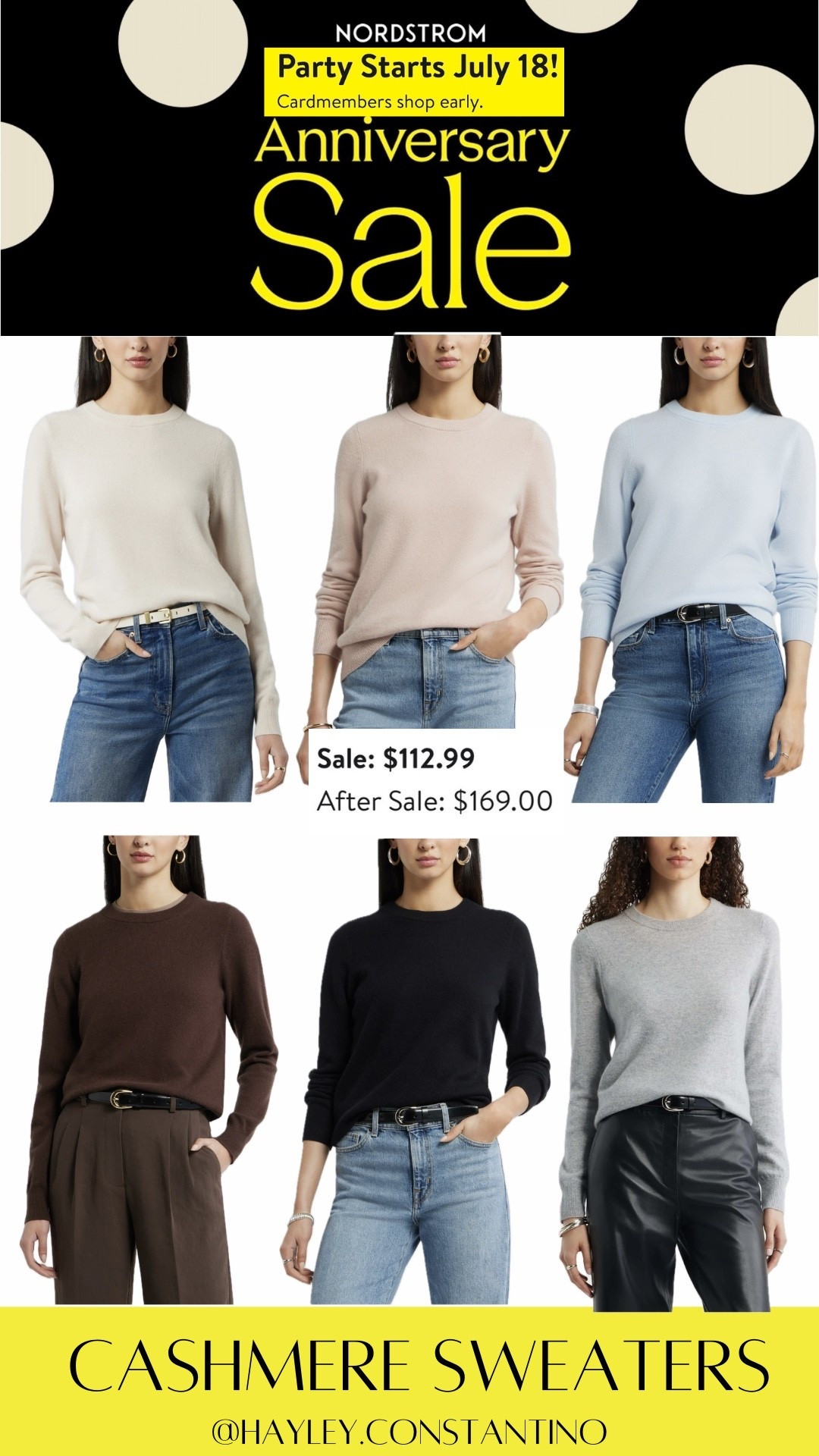 Get ready, because the sale of the year is almost here and your cart deserves a glow-up 💅
🛍️ How to Prep for the Nordstrom Anniversary Sale
Preview & save NOW: Build your wishlist/cart early so you can check out FAST before sizes disappear.
Set your alarm (this part matters!) ⏰
📅 When You Can Shop (by status)
Icons: July 14–17
Ambassadors: July 15–17
Influencers: July 16–17
Everyone (public access): July 18 – August 9
👉 Translation: if you’ve got early access… this is your Super Bowl. The best stuff will sell out before July 18.

🤍 Luxe Everyday Staples: Cashmere Edition
1. Classic Cashmere Crewneck Sweater
💰 Sale Price: $112.99 (reg. $169)
Soft, timeless, and effortlessly chic—this is your wear-on-repeat piece.
Wear it: work, travel, weekends, layering all fall
Style vibe: polished basics in the prettiest neutral tones
💁‍♀️ Final Thoughts
If there’s one thing to grab during the sale… it’s cashmere. Elevated, cozy, and always worth it.
So go ahead—build that cart, know your date, and get ready to checkout like the cozy-chic queen you are 🛒✨

Cashmere crew sweater
Fall sweaters
NSALE
Office outfit
Business casual

#LTKootd #LTKSaleAlert #LTKWorkwear