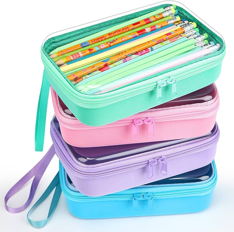 4 Pcs Hard Clear Zipper Case Hard Shell Plastic Pencil Case Large Transparent Pencil Box Portable... | Amazon (US)