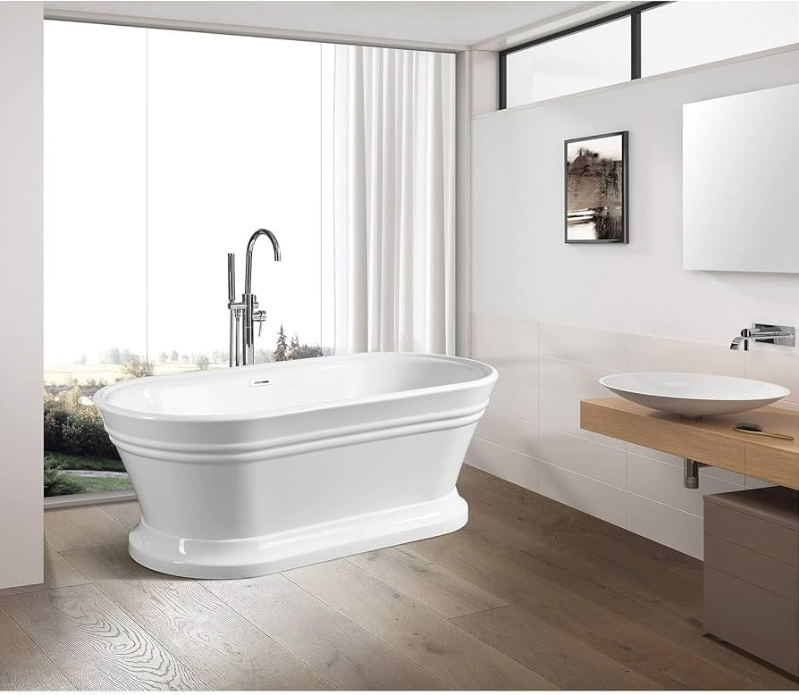 Vanity Art 67 x 31 Inches Freestanding White Acrylic Bathtub Modern Stand Alone Soaking Tub with ... | Amazon (US)