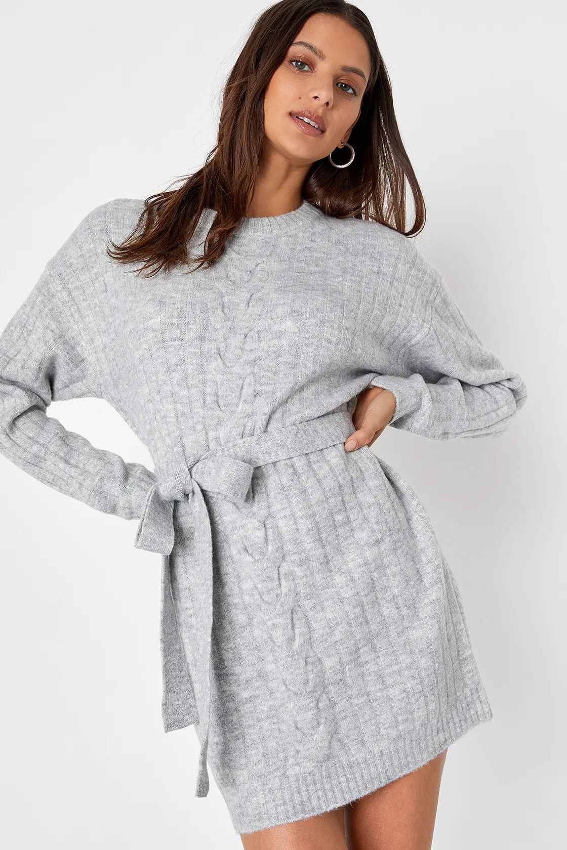 Wishing on Winter Heather Grey Cable Knit Mini Sweater Dress | Lulus