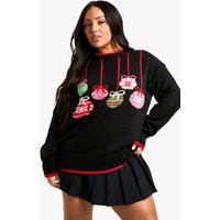Womens Plus Bauble Christmas Jumper - Black - 24, Black | Boohoo.com (UK & IE)