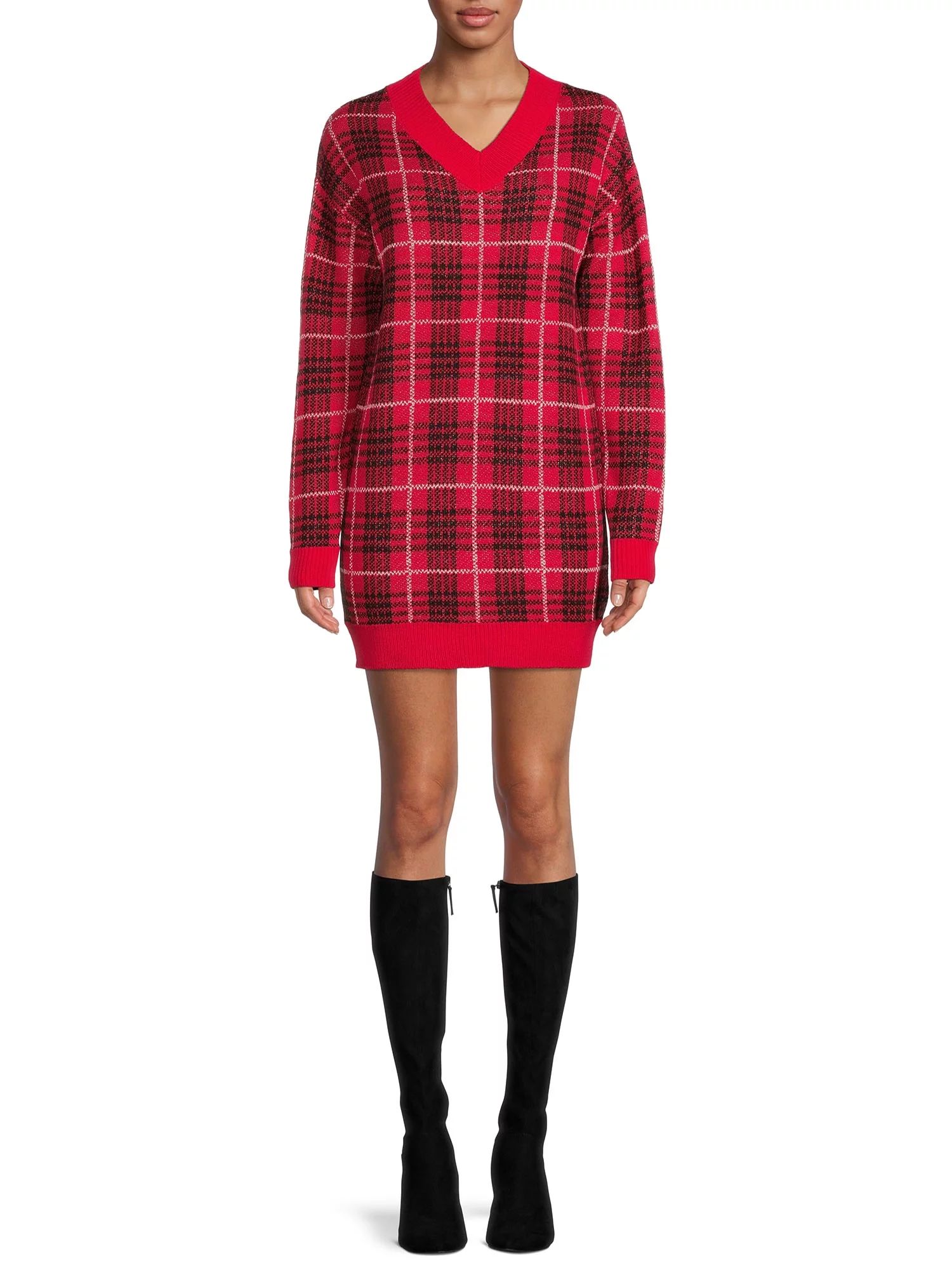 No Boundaries Juniors’ Plaid Sweater Dress - Walmart.com | Walmart (US)