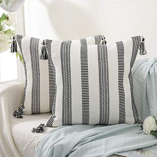 MUBIN Pack of 2, Neutral Decorative Throw Pillow Covers, 18 x 18 Inch Squared Cotton Woven Textur... | Amazon (US)