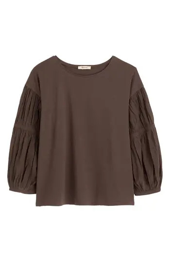 Madewell Puff Sleeve Drop Shoulder Knit Top in Dark Surplus at Nordstrom Rack, Size X-Small | Nordstrom Rack