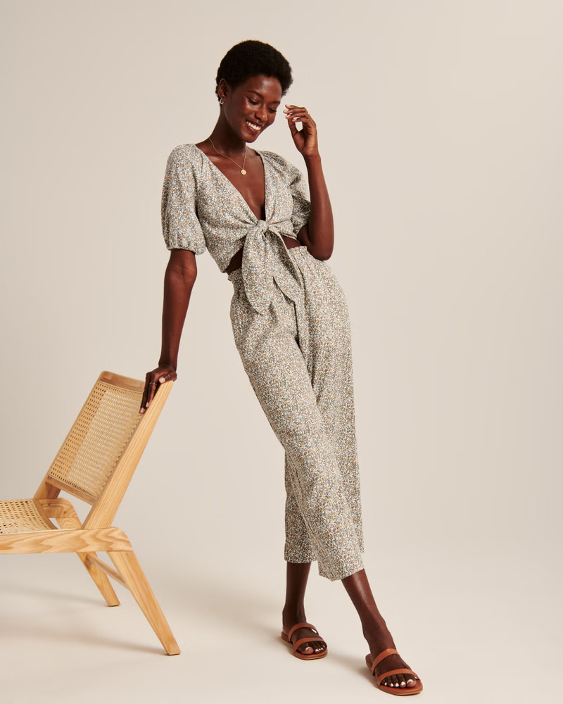 Linen-Blend Cropped Wide Leg Pants | Abercrombie & Fitch (US)