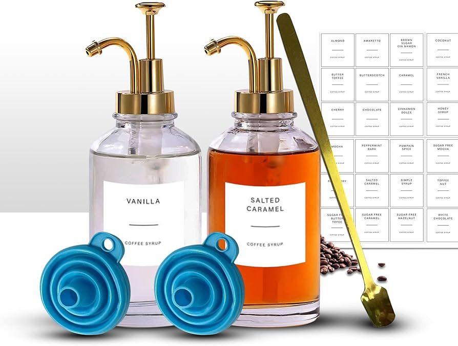 Coffee Syrup Dispenser - Coffee Bar Accessories - 2 Glass Coffee Syrup Dispenser Pumps Set with G... | Amazon (US)