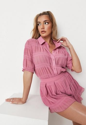 Blush Co Ord Crinkle Sheer Oversized Shirt | Missguided (US & CA)