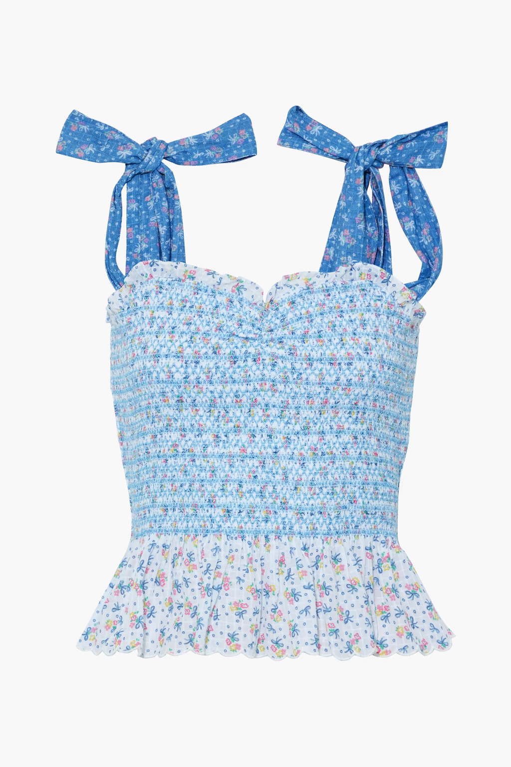 Blue Bucky smocked floral-print cotton-jacquard top | Sale up to 70% off | THE OUTNET | LOVESHACK... | The Outnet (US and CA)