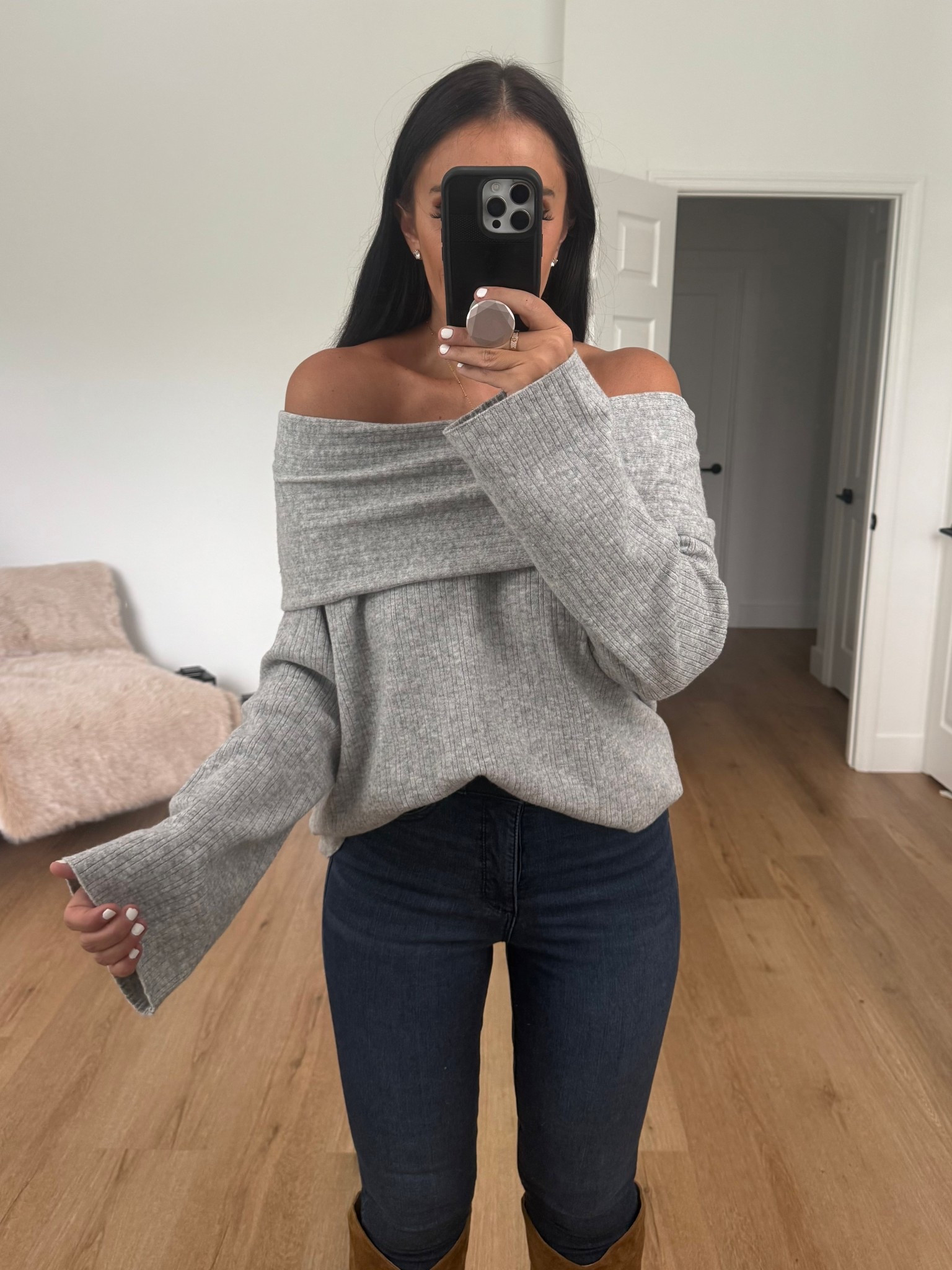 Open Edit Off the Shoulder Sweater wearing size medium. Sofia Jeans Women's and Women's Plus Eva Contouring Skinny High Rise Ankle Jeans wearing size 4 only $22.