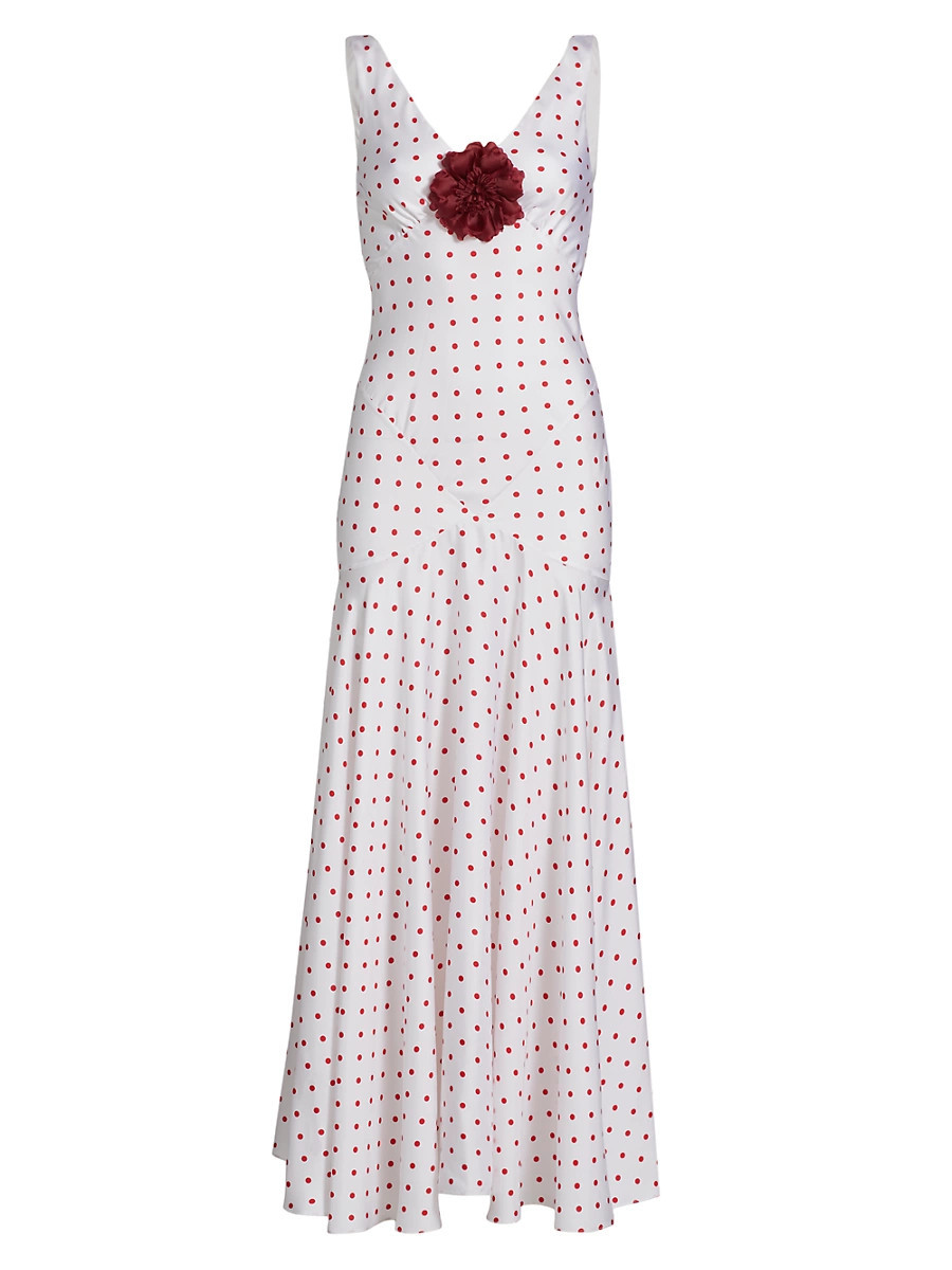 Women's Polka Dot Silk Bias-Cut Sleeveless Maxi Dress - White - Size 4 | Saks Fifth Avenue
